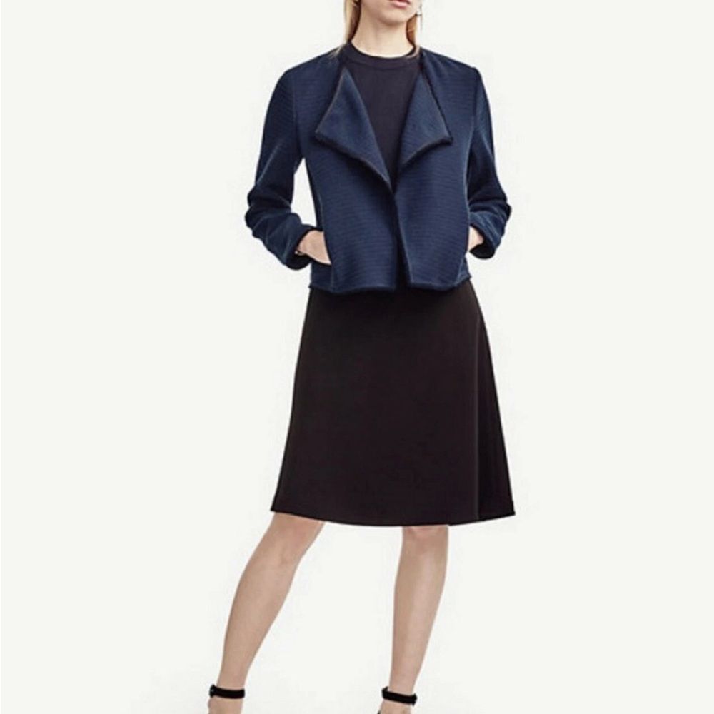 Ann Taylor Timeless Open Front Long Sleeves Tweed Jacket in Blue XSP Like new